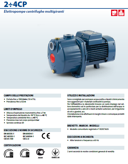 PEDROLLO ELETTROPOMPA 0,8 HP